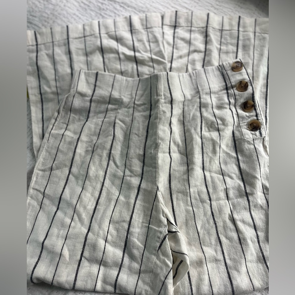 GAP Cream White Pinstripe Wide Leg Jumpsuit